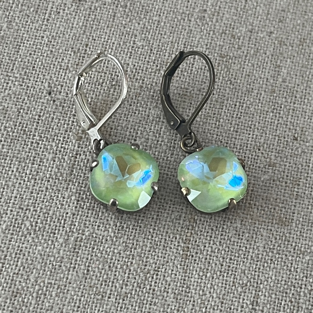 Seafoam Swarovski Cushion Cut Earrings